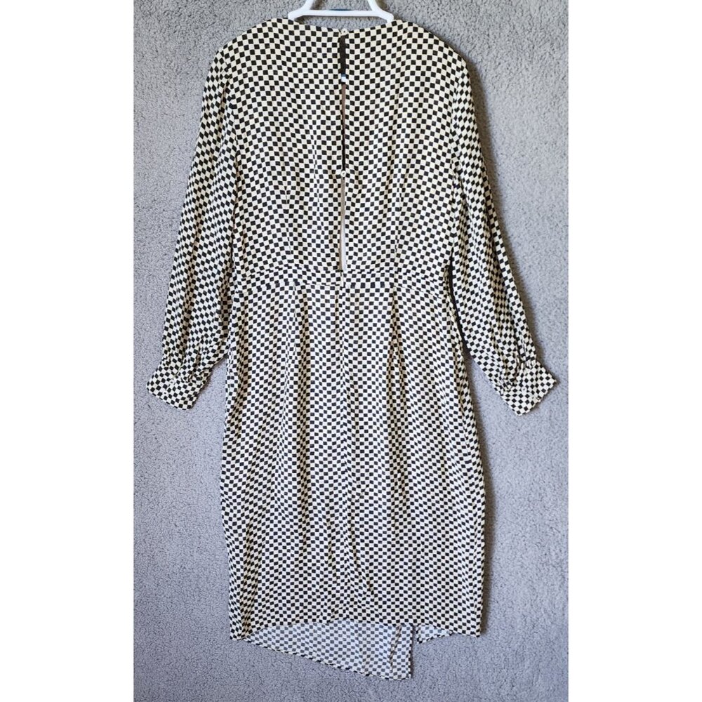 Reiss‎ Women's Sz 10 Dahlia Check Long Sleeve Dress Asymmetrical Hem Black/White - Picture 14 of 16